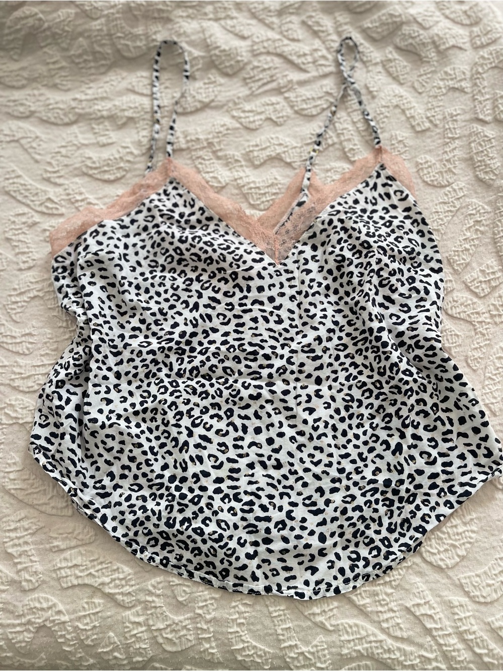 Victoria's Secret Leopard-Print Lace Trim Camisole in White & Pink medium
